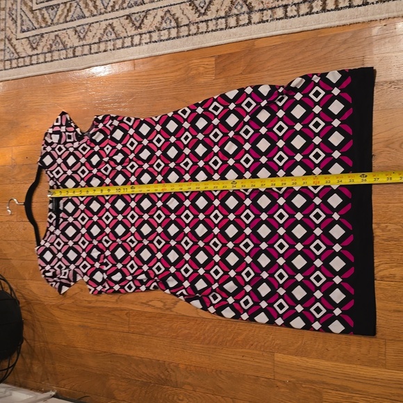 LIZ CLAIBORNE WOMENS BLACK & PINK SYMMETRICAL SMALL CAP SLEEVES DRESS SIZE LARGE - Picture 9 of 11